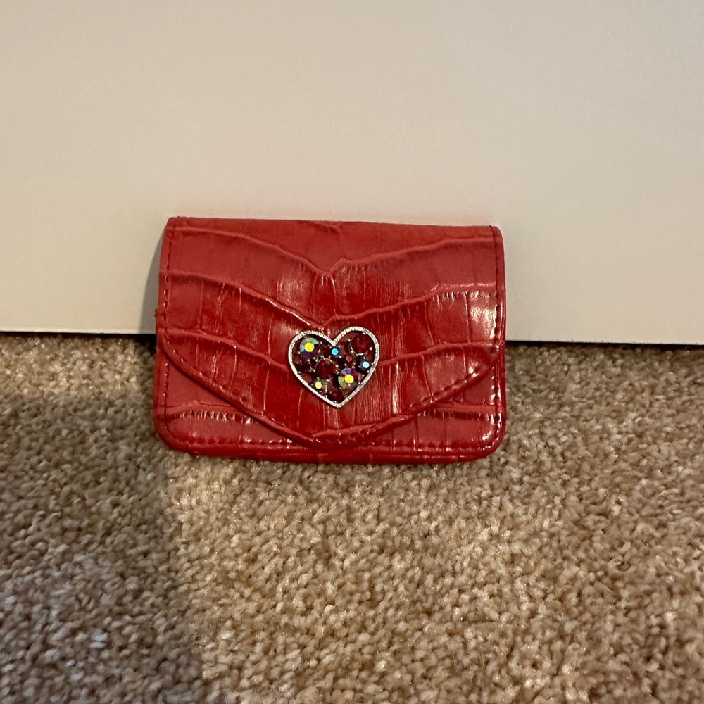 Red Jeweled Heart Closure Card Case (approx 3.75 in wide by 2 in height)